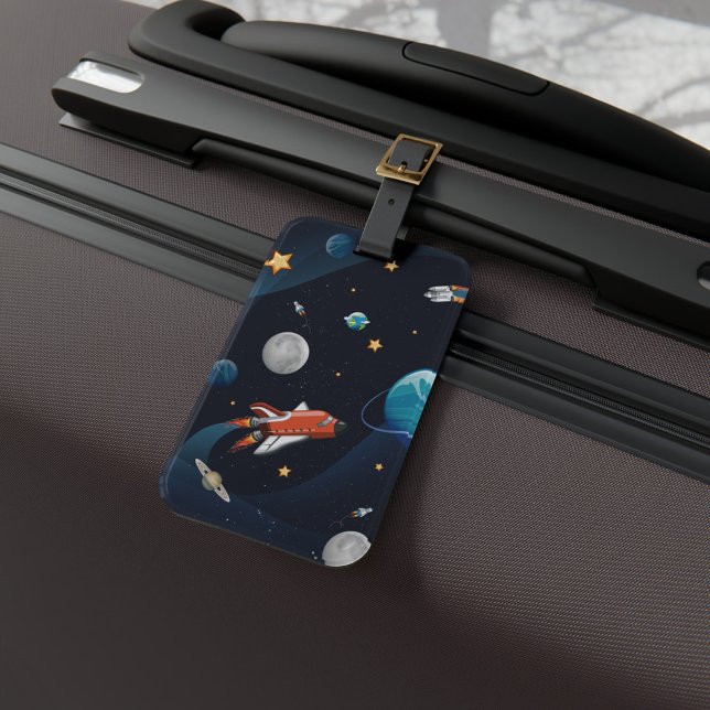 Shuttle Travel Måne Stars i Astronaut Rymden Bagagebricka (Outer Space Pattern Luggage Tag)