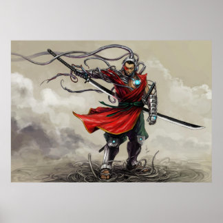 SHWANN: Futuristiskan Samurai DJ Print Poster