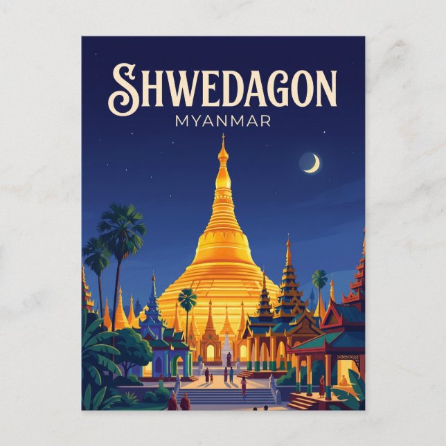 Shwedagon Pagoda Myanmar Vykort (Framsida)