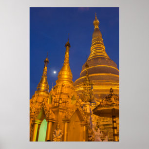 Shwedagon Pagoda nattetid, Myanmar Poster