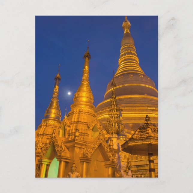Shwedagon Pagoda nattetid, Myanmar Vykort (Framsida)