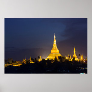 Shwedagon Pagoda på natten Poster