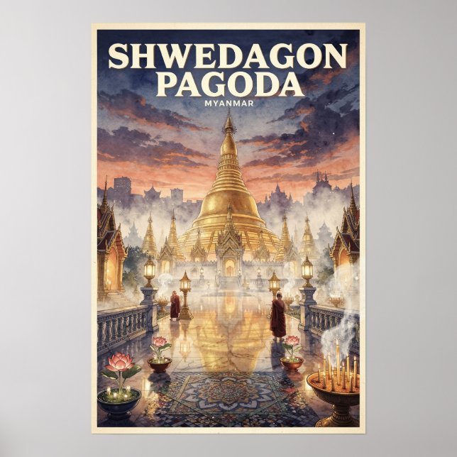 Shwedagon Pagoda Vintage Resa Poster (Framsidan)