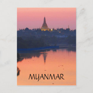 shwedagon sunset myanmar vykort