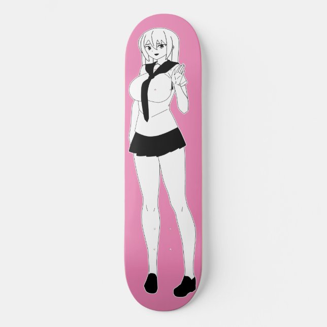Shy Anime School Girl Skateboard Deck (Framsida)