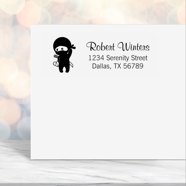 Shy Blushing Ninja Holding Origami Heart Adress Självfärgande Stämpel (Skapare uppladdad)