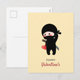 Shy Blushing Ninja Holding Origami Pappert hjärta Helg Vykort