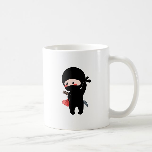 Shy Blushing Ninja Holding Origami Pappert hjärta Kaffemugg (Höger)