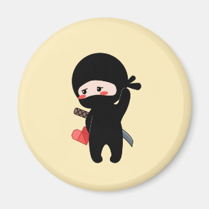 Shy Blushing Ninja Holding Origami Pappert hjärta Magnet