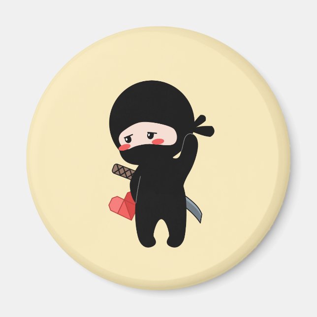 Shy Blushing Ninja Holding Origami Pappert hjärta Magnet (Framsidan)