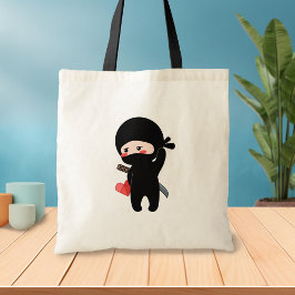 Shy Blushing Ninja Holding Origami Pappert hjärta Tygkasse