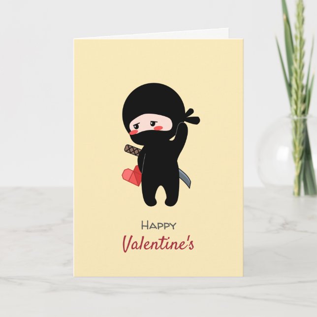 Shy Blushing Ninja Origami Papper Heart-Gult Helgkort (Framsida)