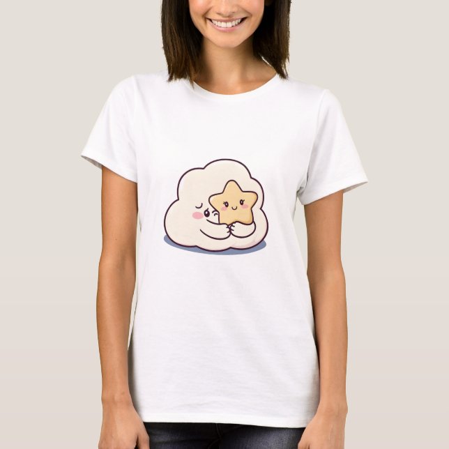 Shy Cloud Hugger a Star - Dreamy Cute Himmel Chara T Shirt (Framsida)