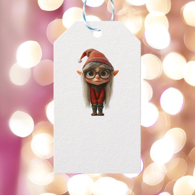 Shy Girl jul Elf White Gift Märkres Presentetikett (Skapare uppladdad)