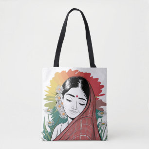 Shy Indian Woman Minimalist Art Tygkasse