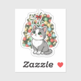 Shy Mistletoe Meow Cute Blushing Cat Christmas Klistermärken