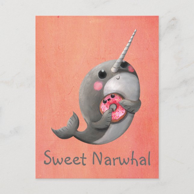Shy Narwhal med Donut Vykort (Framsida)