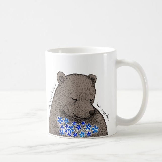 Shy Quiet Bear with Blue Flowers Unspoken Love  Kaffemugg (Höger)