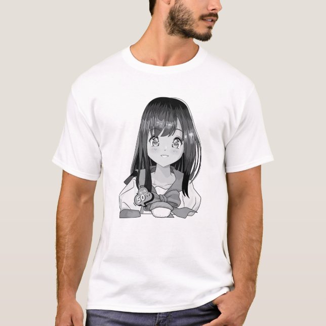 Shy School Girl - Cute Kawaii Anime - Japanska Aes T Shirt (Framsida)