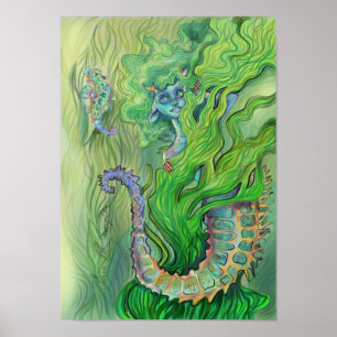 Shy Seahorse Sjöjungfru Poster