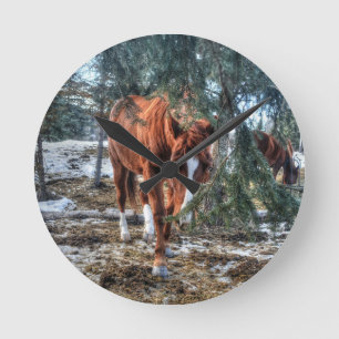 Shy Sorrel Mare och Grenar Horse-älskare Gift Rund Klocka