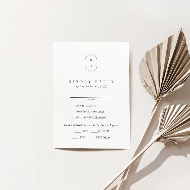 SHYLAH Elegant Monogram Neutralt Bröllop OSA Card Kort (SHYLAH Elegant Monogram Neutral Wedding RSVP Card)