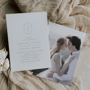 SHYLAH Minimal Guld Enkel Modern Foto Bröllop Inbjudningar