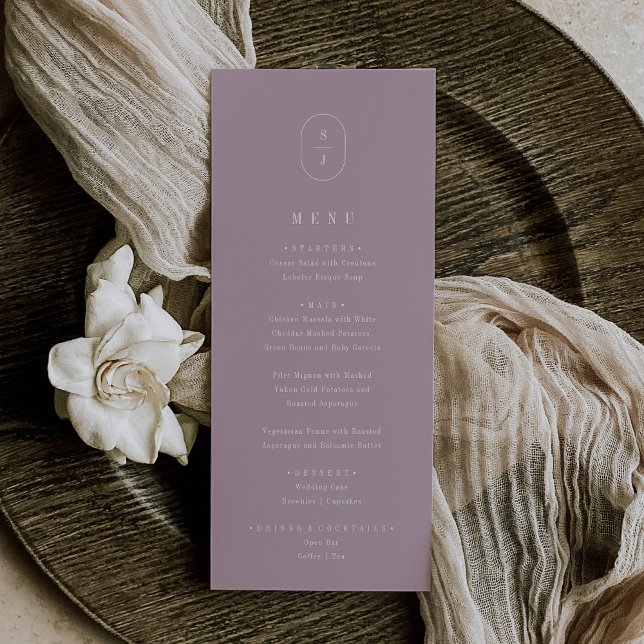 SHYLAH Minimalist Lilac Dusty Ro Elegant bröllop Meny (SHYLAH Minimalist Lilac Dusty Rose Elegant Wedding Menu)