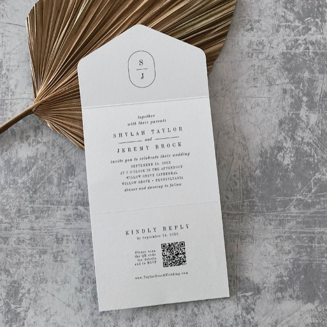 SHYLAH QR-kod Unik Classic Minimalist Bröllop (SHYLAH QR Code Unique Classic Minimalist Wedding All In One Invitation)