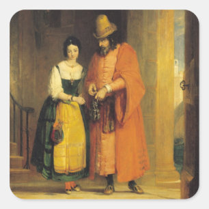 Shylock och Jessica från "köpmannen av Venedig", Fyrkantigt Klistermärke