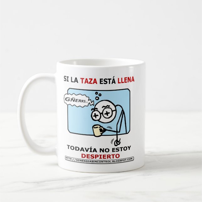 Si la taza está llena, todavía no estoy despierto kaffemugg (Vänster)