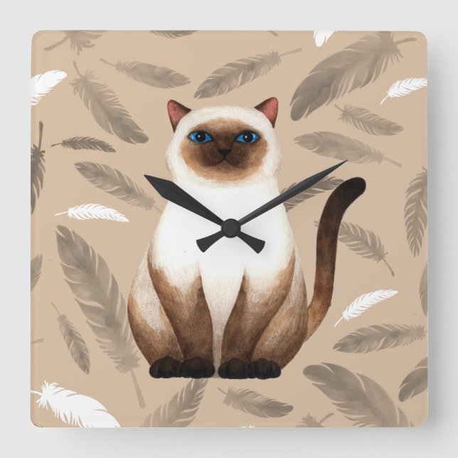 Siam cat Wall Clock Fyrkantig Klocka (Framsida)