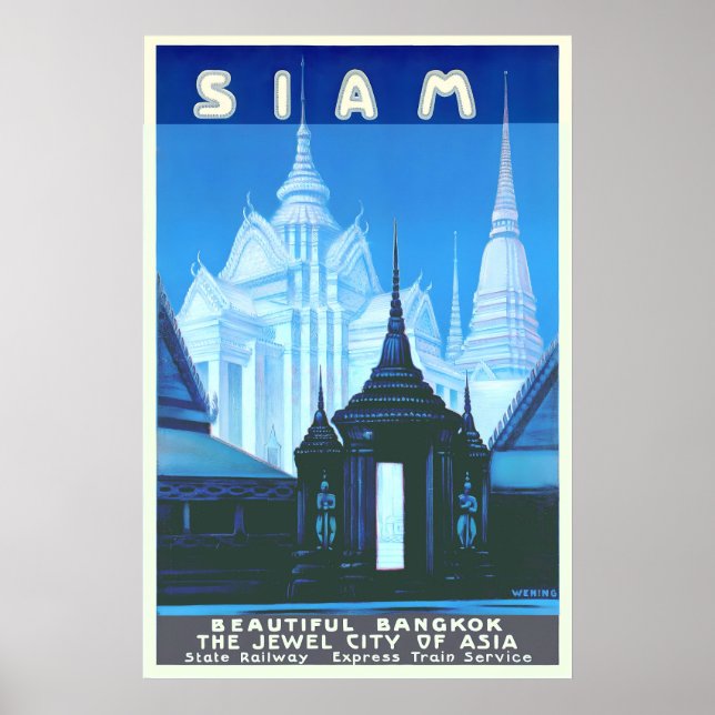 Siam Thailand Bangkok Tempeln Asien Världen Resa Poster (Framsidan)