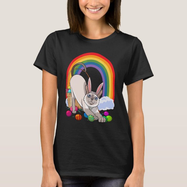 Siames katt påskägg kanin t shirt (Framsida)
