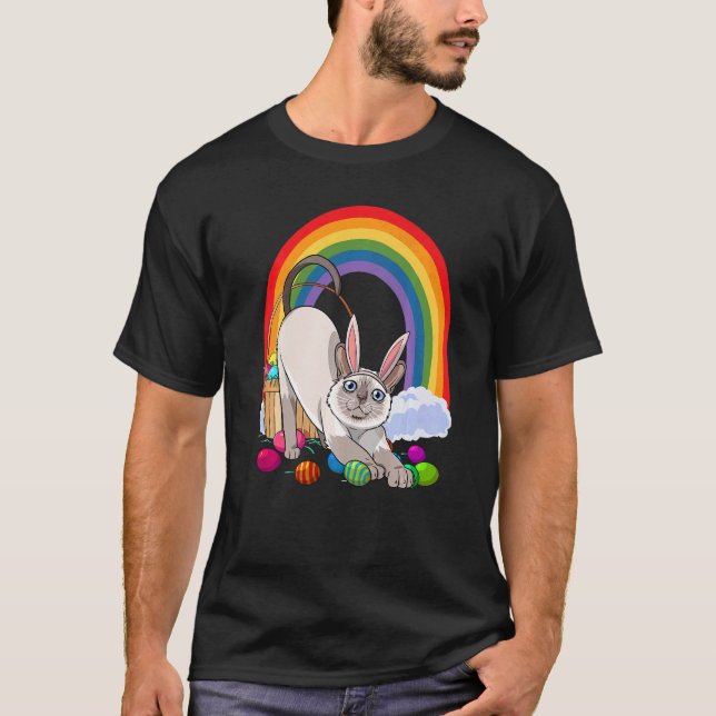 Siames katt påskägg kanin t shirt (Framsida)
