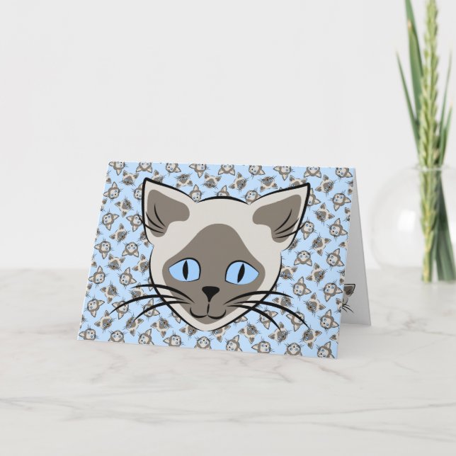 Siamese Blue Eyed Cat Ansikte Graphic Art Birthday Kort (Framsida)