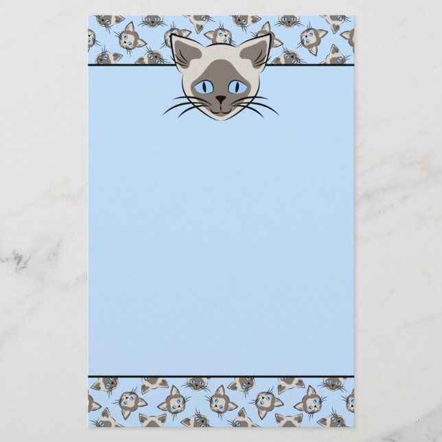 Siamese Blue Eyed Cat Ansikte Graphic Art Mönster Brevpapper (Framsida)