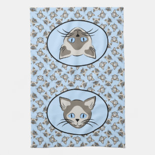 Siamese Blue Eyed Cat Ansikte Graphic Art Mönster Kökshandduk