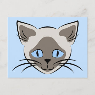 Siamese Blue Eyed Cat Ansikte Graphic Art Vykort