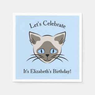 Siamese Blue Eyed Cat Ansikte Graphic Birthday Pappersservett