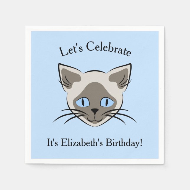Siamese Blue Eyed Cat Ansikte Graphic Birthday Pappersservett (Framsidan)