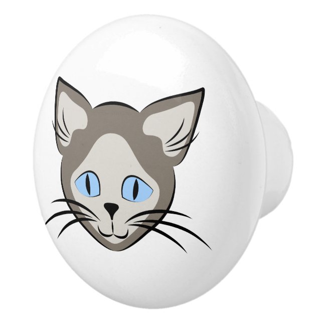 Siamese Blue Eyed Cat Ansikte Light on Mörk Graphi Knopp (Höger)