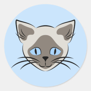 Siamese Blue Eyed Cat Ansikte Mörk på Light Graphi Runt Klistermärke