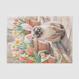 Siamese Bunny Cute Easter Cat with Tulips 