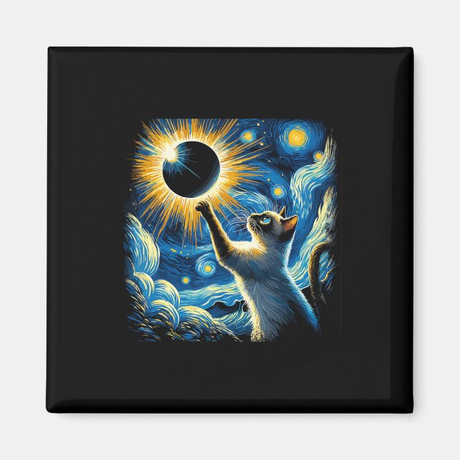 Siamese Cat 2024 Van Gogh Starry Night Siamese Cat Magnet (Framsidan)
