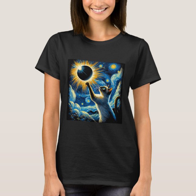 Siamese Cat 2024 Van Gogh Starry Night Siamese Cat T Shirt (Framsida)