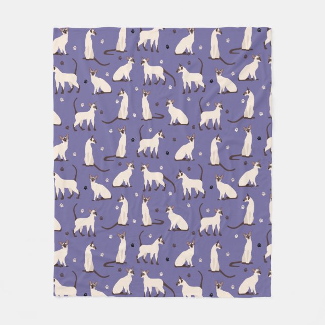 Siamese Cat and Paws Purple Fleece Blanket (Framsidan)