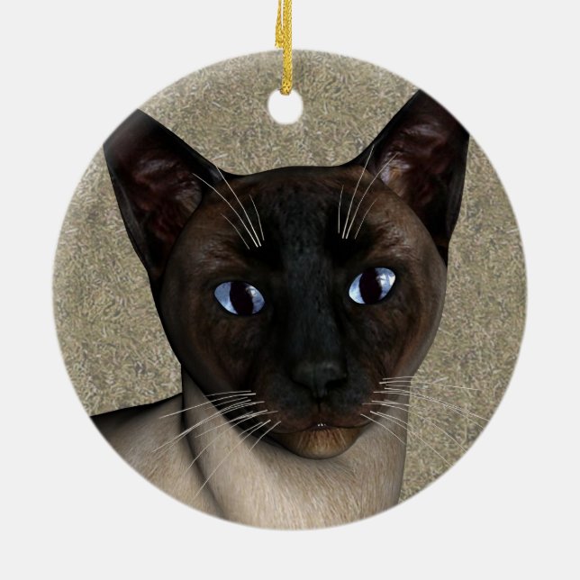 Siamese Cat Ansikte Julgransprydnad Keramik (Baksidan)