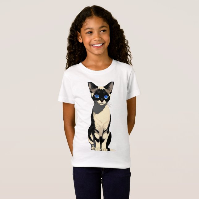 Siamese Cat Art Blue-Eyed Cat Lover Children's T Shirt (Hel framsida)