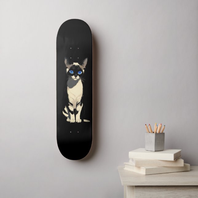 Siamese Cat Art Blue Eyed Cat Lover Mini Skateboard Bräda 18,5 Cm (Väggkonst)
